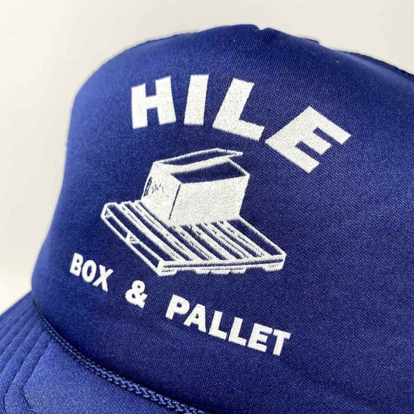 VTG HILE Box & Pallet Snapback Trucker Hat Cap Factory Worker Shipping Blue - Picture 5 of 7